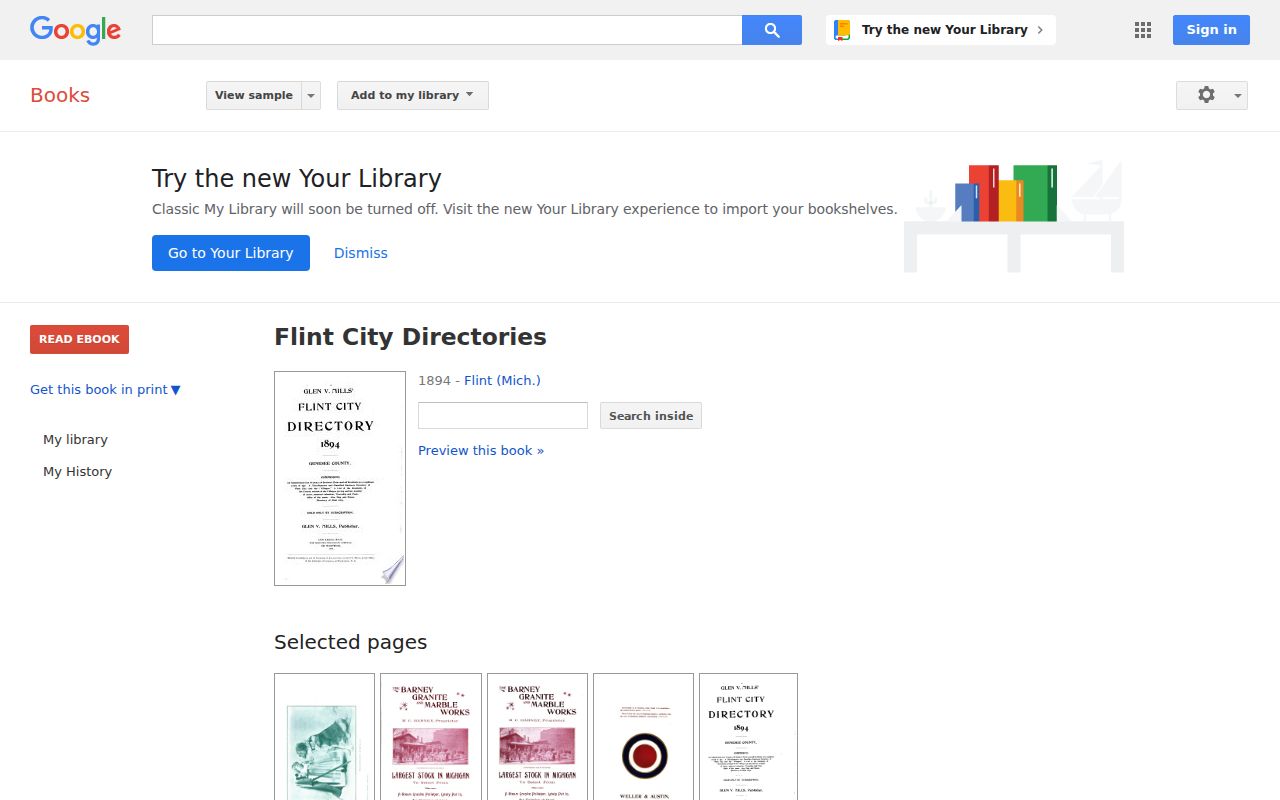 Genesee County city directory capture of the digitized 1894 Flint directory