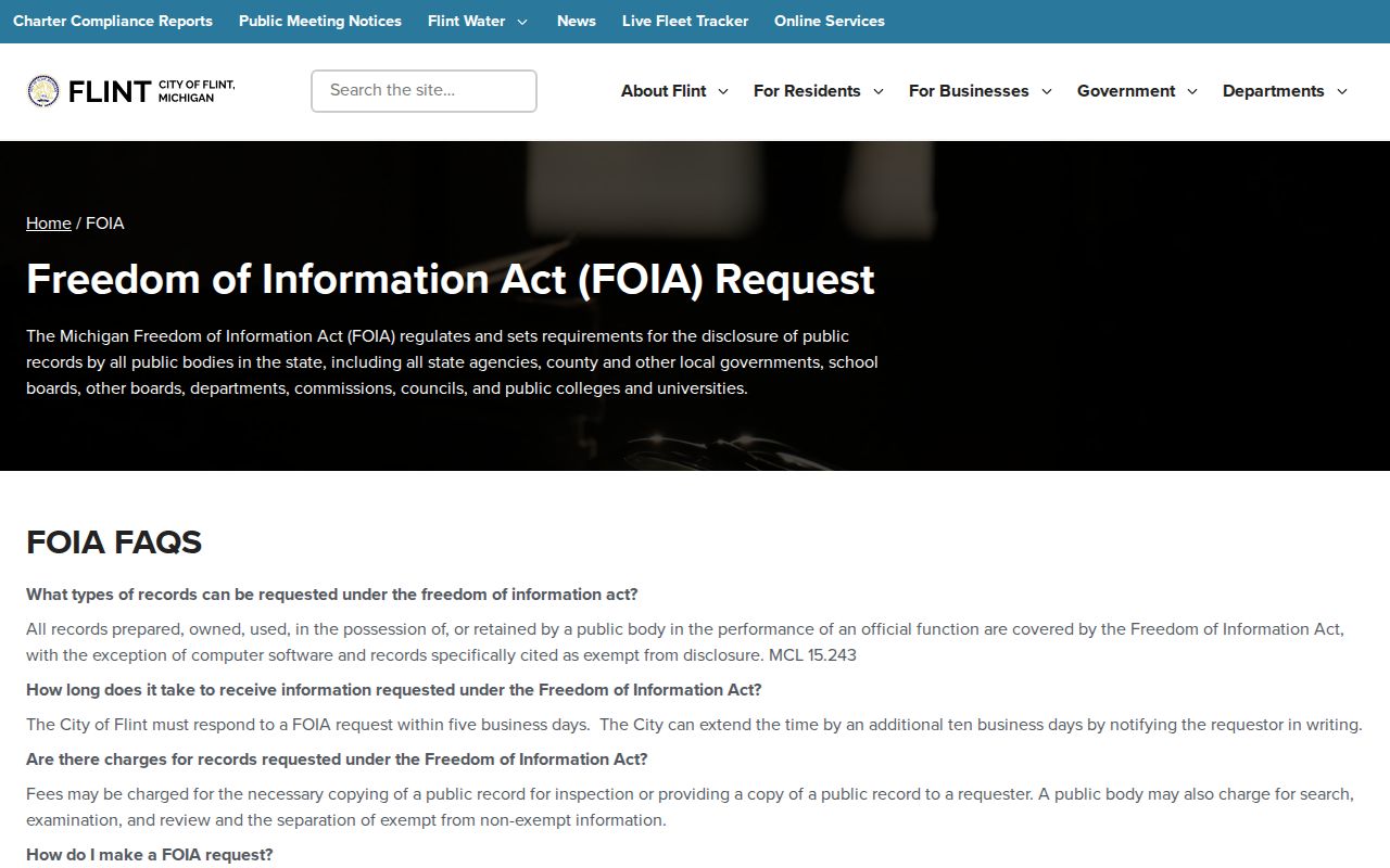 Genesee County residents directory Flint FOIA request source