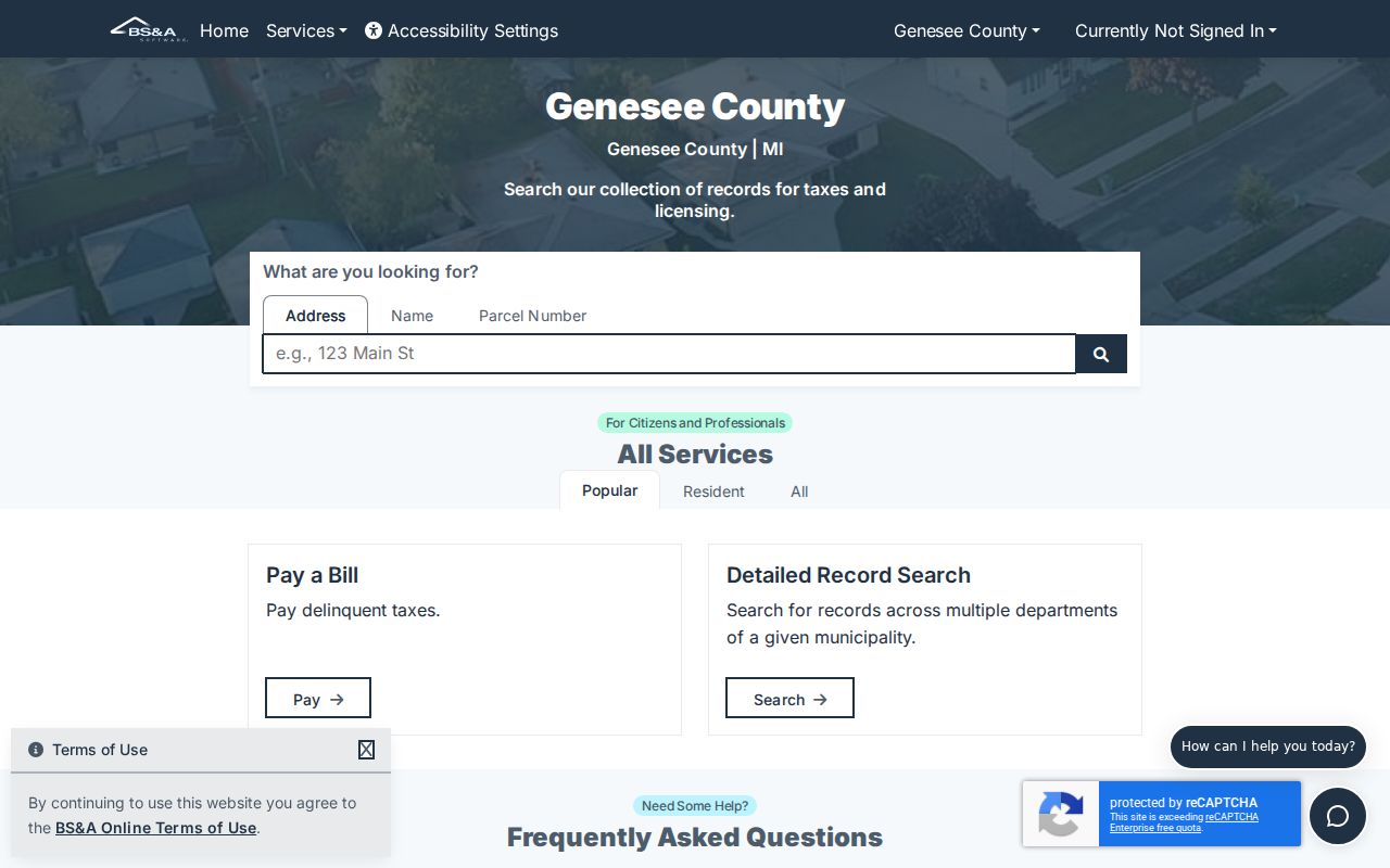 Genesee County residents directory property-search screen