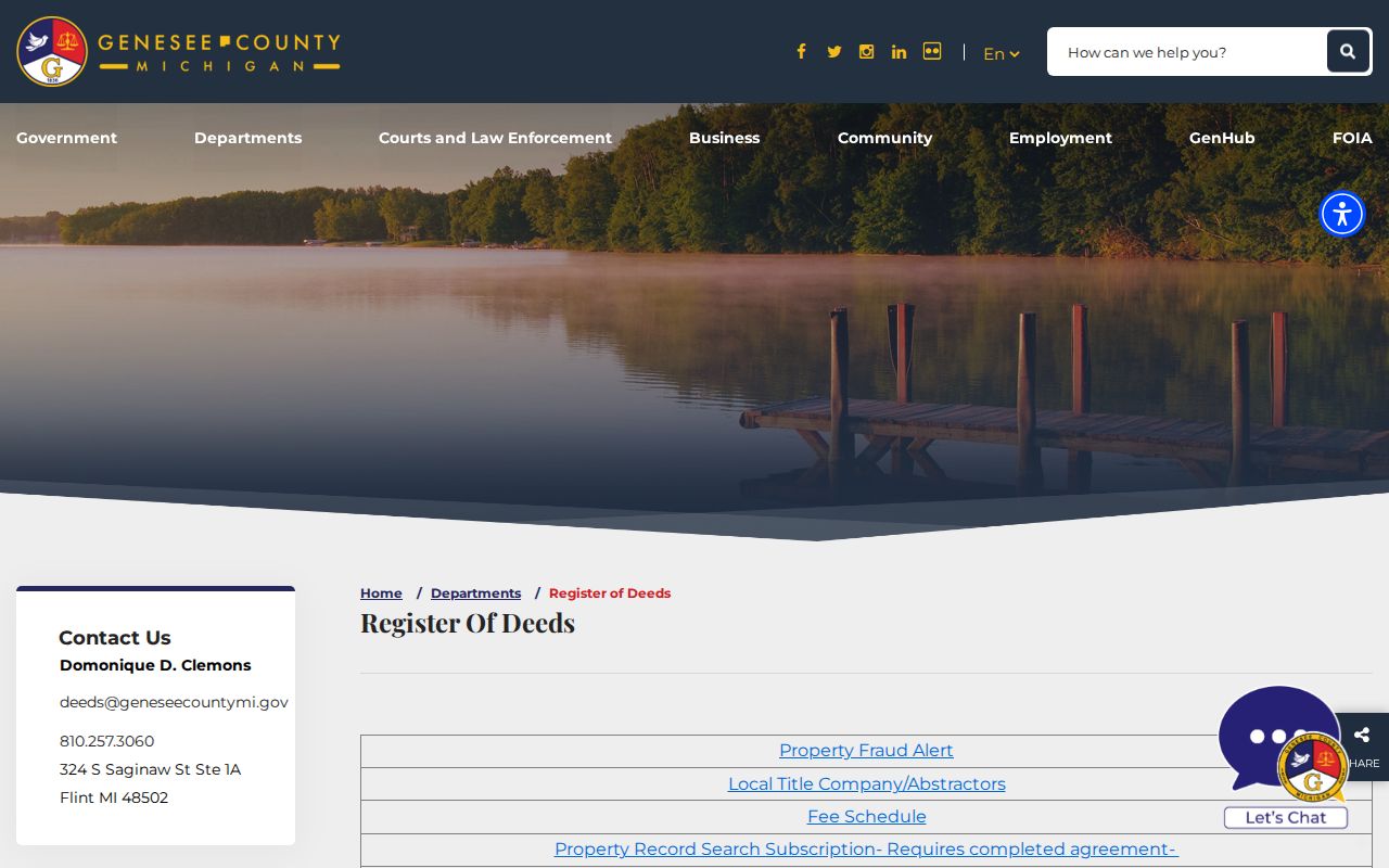 Genesee County residents directory Register of Deeds source page