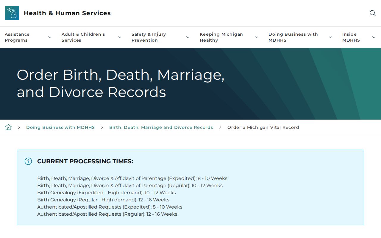 Genesee County residents directory Michigan vital-record ordering page